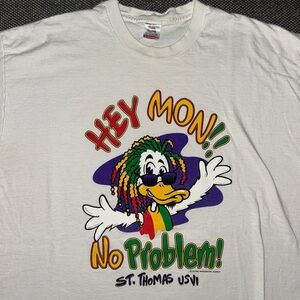 Vintage 90s Single Stitch Raggae Duck T-Shirt with Colorful Duck Design